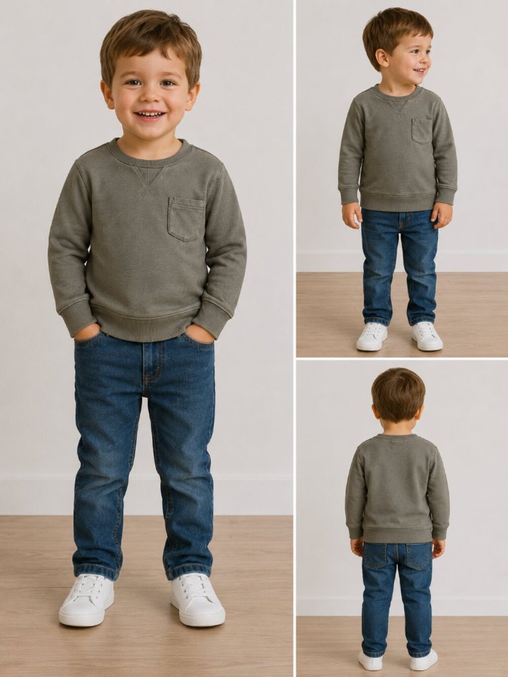 Old Navy Toddler Boys Olive Green Crewneck Sweatshirt Size 3T Chest Pocket Cotto